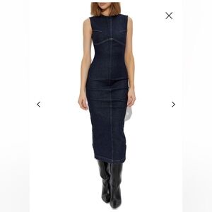 Sportmax Geranio Sleeveless Dark Indigo Denim Midi Dress